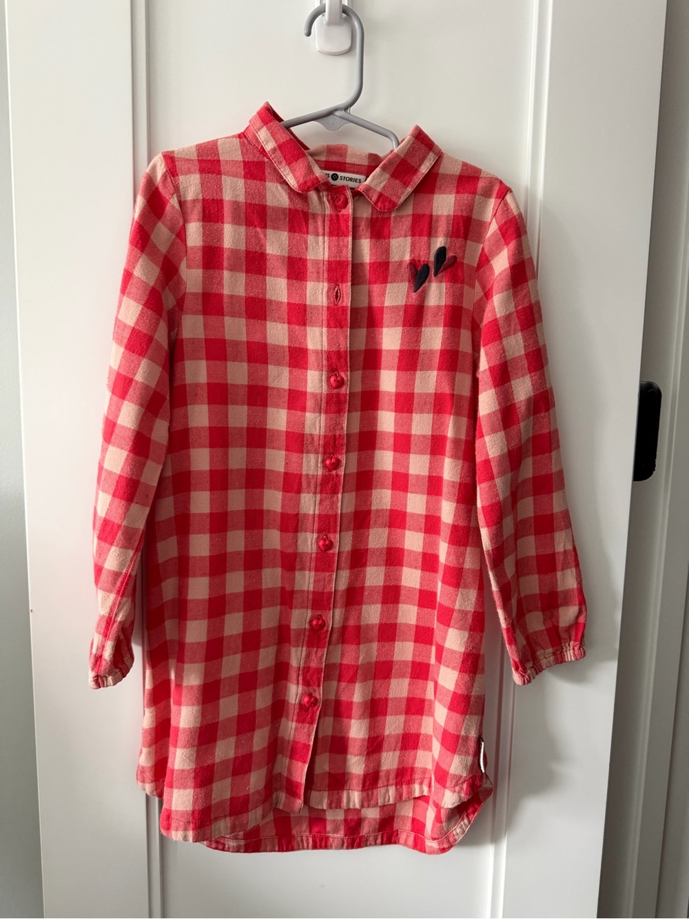 Girls' Red & Cream Check Button-Down Shirt Dress
